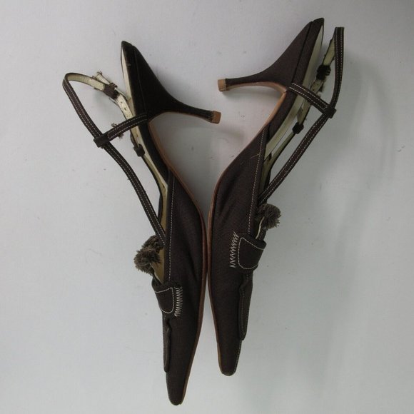 Prada Heels 7.5 Canvas Pumps Buckle Straps Logo EUR 38 1/2 Italy - Picture 6 of 12